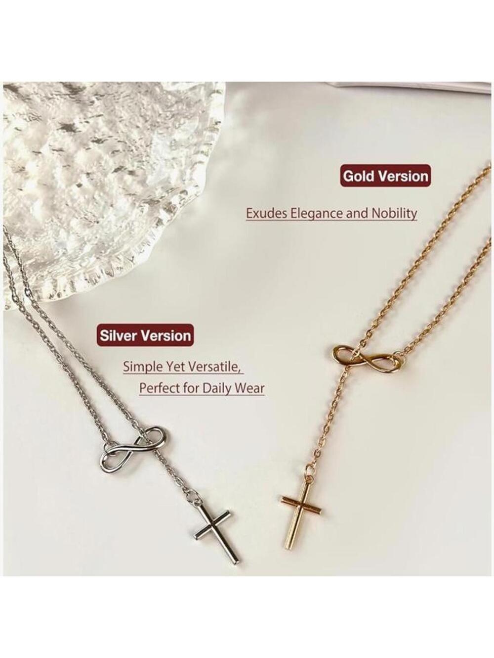Silver Toned Metal Cross Infinity Necklace Women's Jewelry Minimalist Gift - Picture 6 of 10